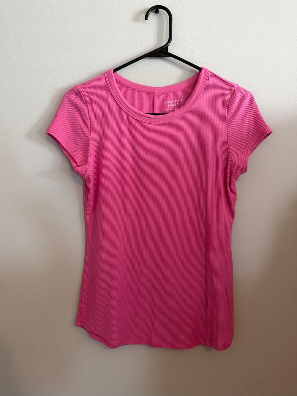 American Eagle Outfitters Hot Pink Ribbed Short-Sleeve Tee